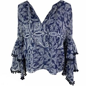 Misa | Maya Blue Tiered Bell Sleeve Peasant Top